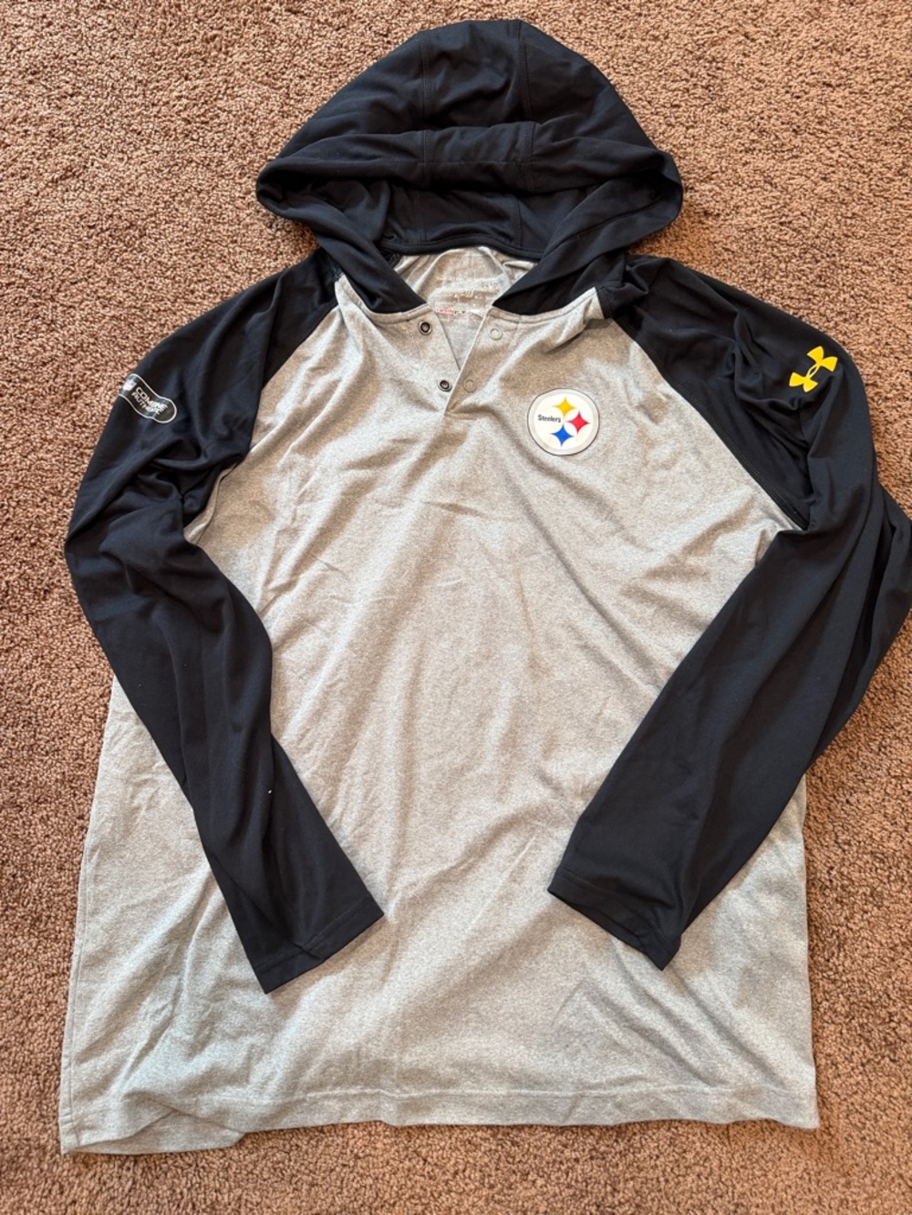 Under Armour Grey and Black Pittsburgh Steelers Hooded Henley
